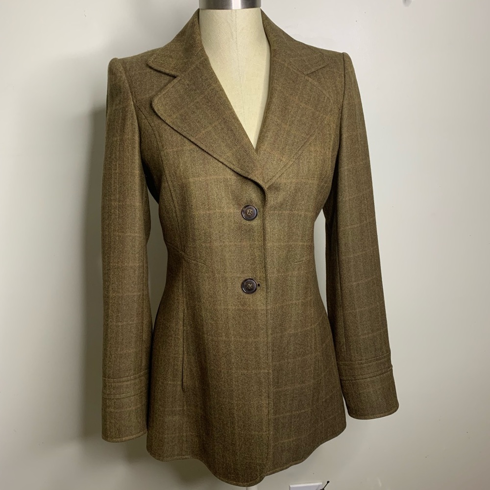Vintage Ellen Tracy Hourglass Herringbone Wool Riding Jacket Sz 4